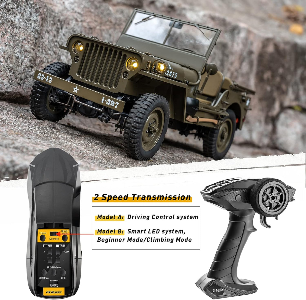 1/12 1941 MB Scaler RC Jeep Rock Crawler with LED Lights C479
