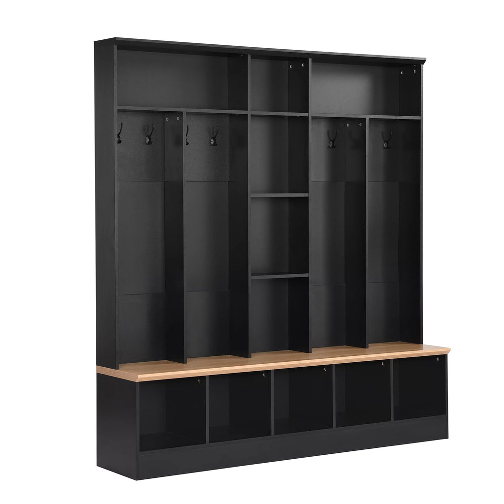 Black Hall Tree with Storage Bench and 8 Hooks H24003