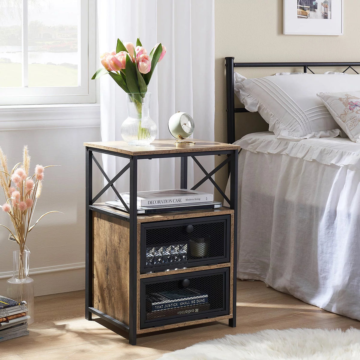 Set of 2 Flip Drawer End Table Grey C9170
