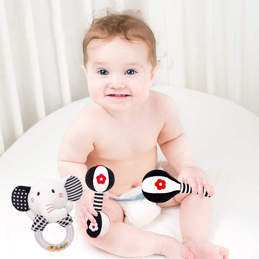 3Pcs Black & White Baby Rattles Set O948034