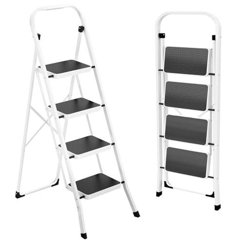 Folding Step Stool with Anti-Slip Pedal, 330 lbs Capacity, White T40330