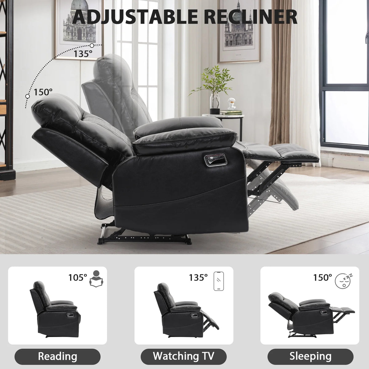 Black PU Leather Recliner Chair E5569