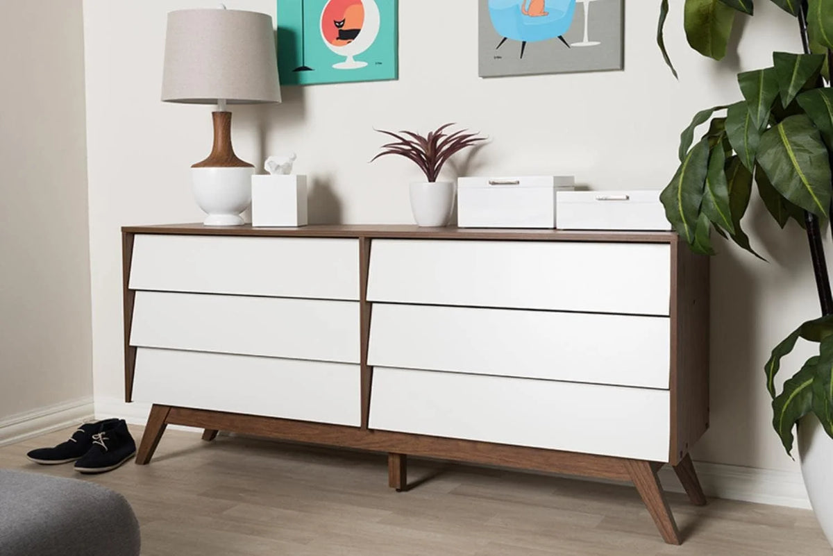 6 Drawer Double Dresser White Walnut Brown M222255