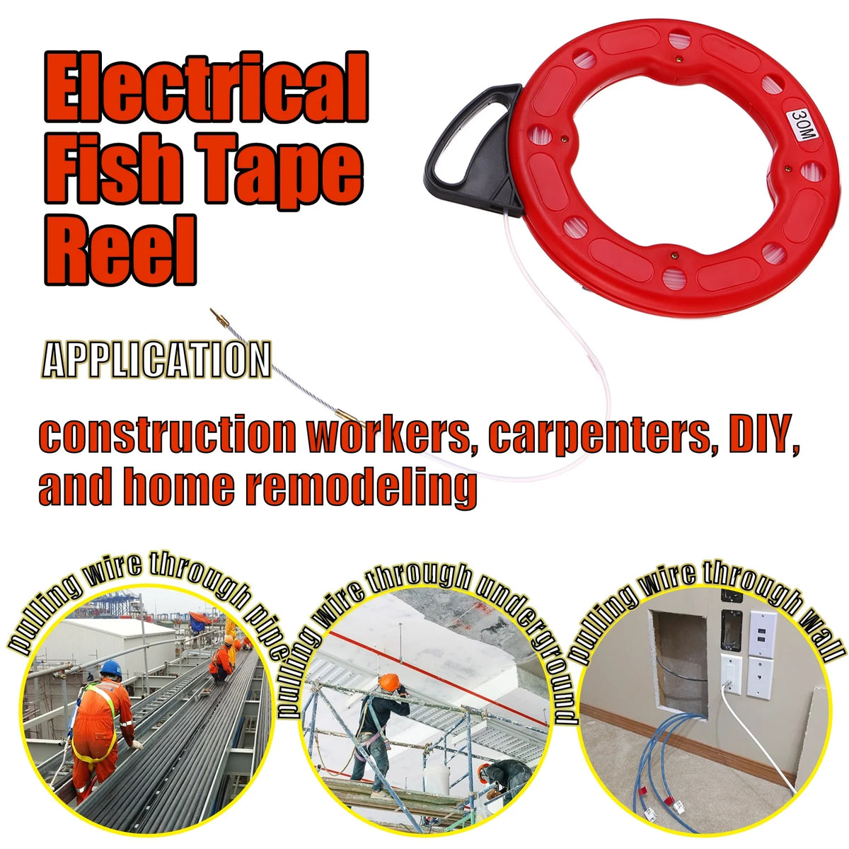 Fiberglass Fish Tape Reel Puller with Impact Case D9455