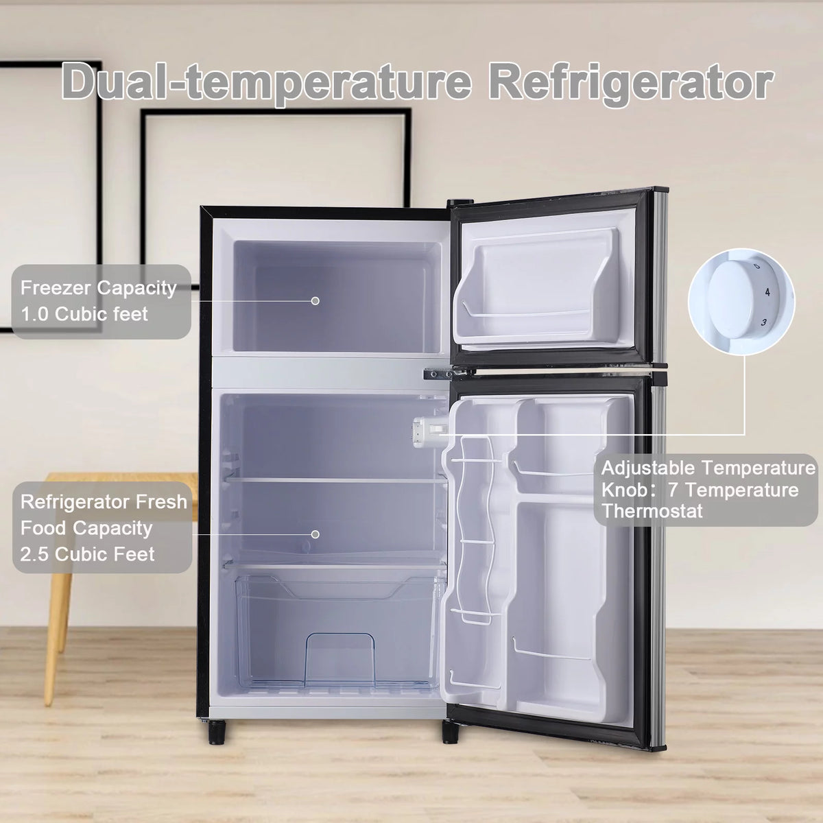 3.2 Cubic Feet Retro Dual Door Mini Fridge with Freezer I941606