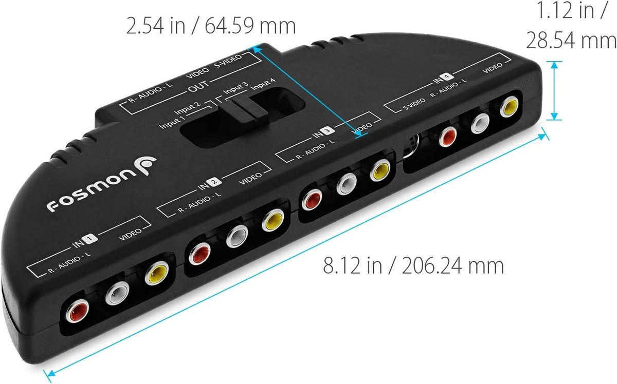 RCA Splitter with 4-Way Audio, Video RCA Switch Selector Box with RCA Patch Cable and S-Video Cable N4920