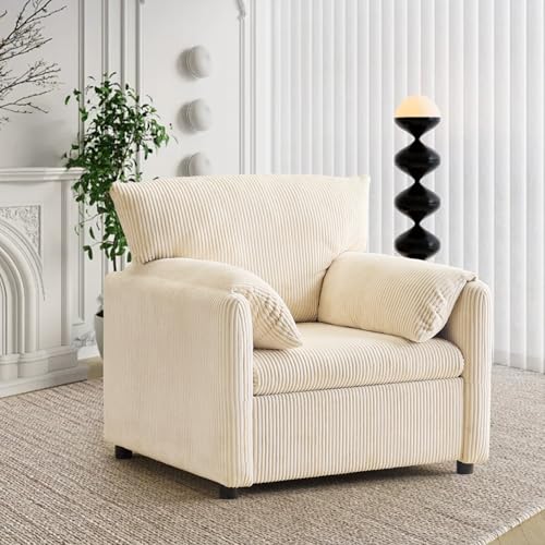 Corduroy Single Sofa Chair with Side Pocket Oversized Armchair (Beige) K108