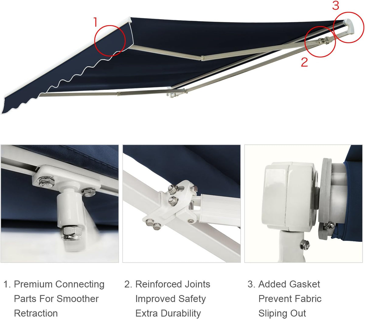 10'x8' Navy Blue Retractable Patio Awning Q60298