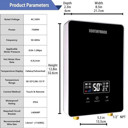 Tankless Electric Water Heater 110V Under Sink with Remote Control J946