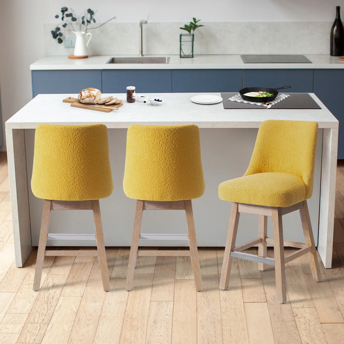 26" Upholstered Swivel Counter Height Bar Stools Set of 3 Mustard Z2598