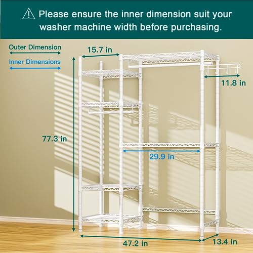 Over The Washer and Dryer Storage with 6 Shelves and 2 Hanger Rods, 47.2”W x 13.4”D x 77.4”H H89474