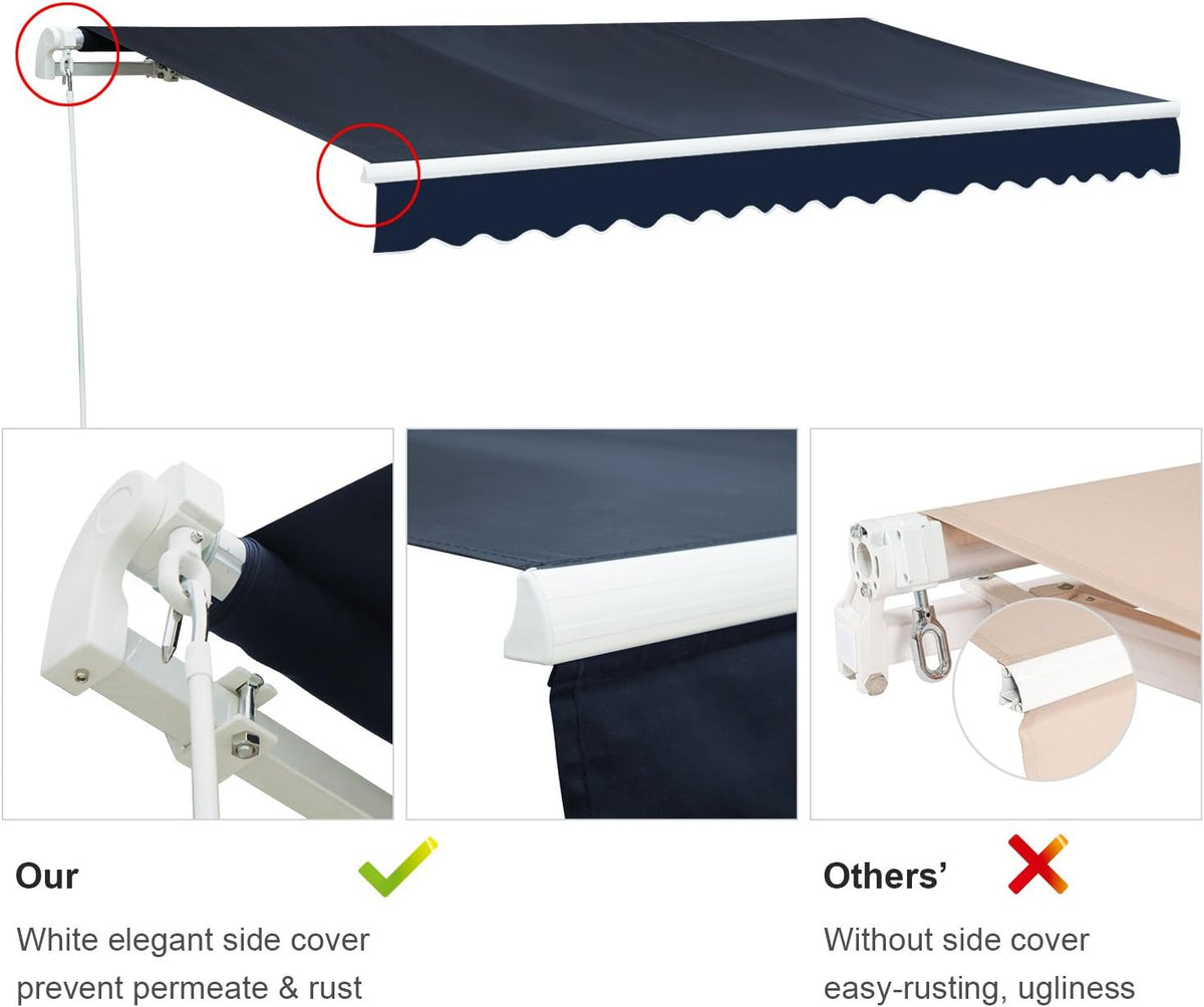 10'x8' Navy Blue Retractable Patio Awning Q60298