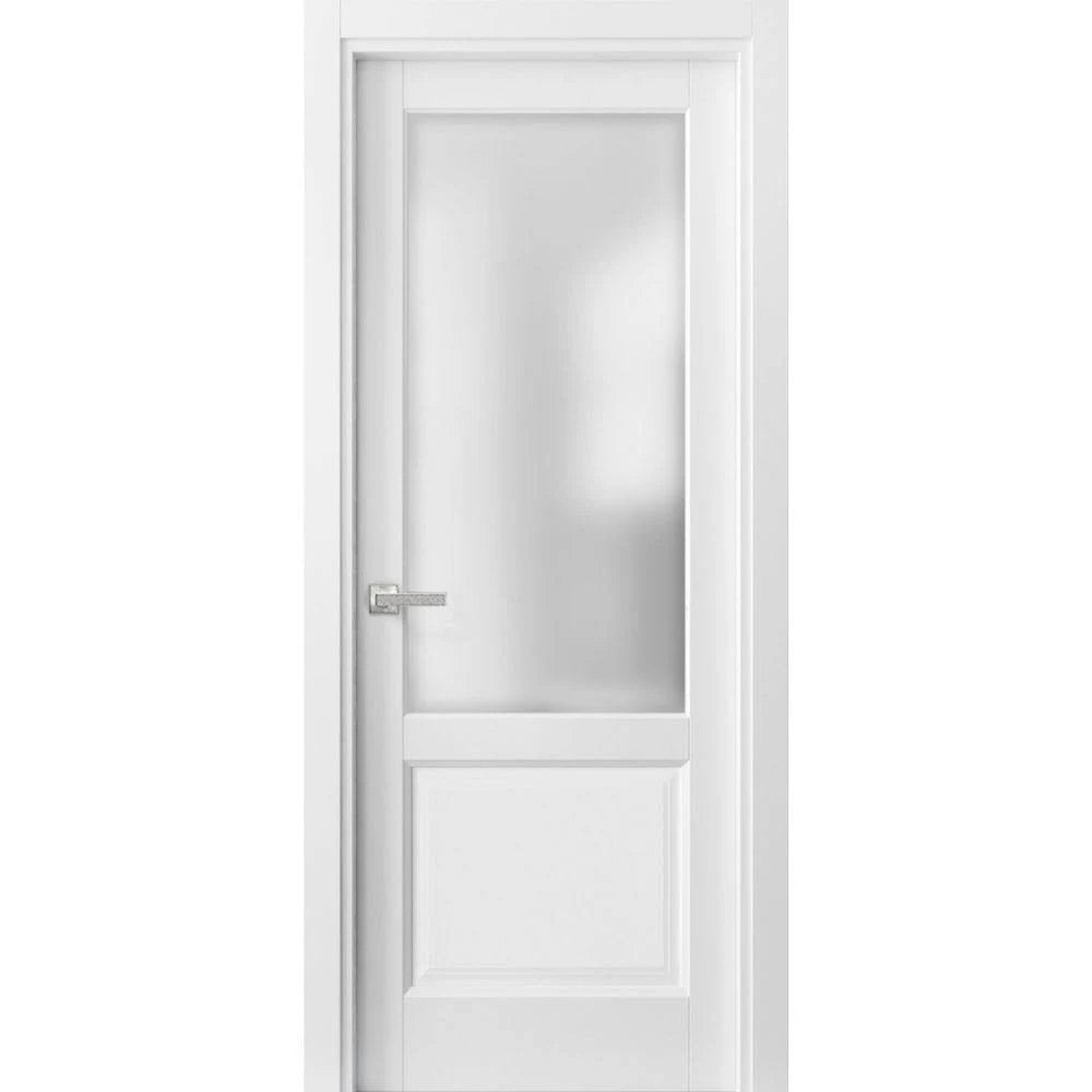 Frosted Glass 3 Lites Double Pocket Doors 72 x 80 Inches Matte White E16701