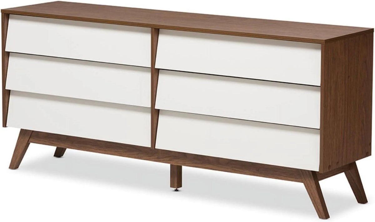 6 Drawer Double Dresser White Walnut Brown M222255