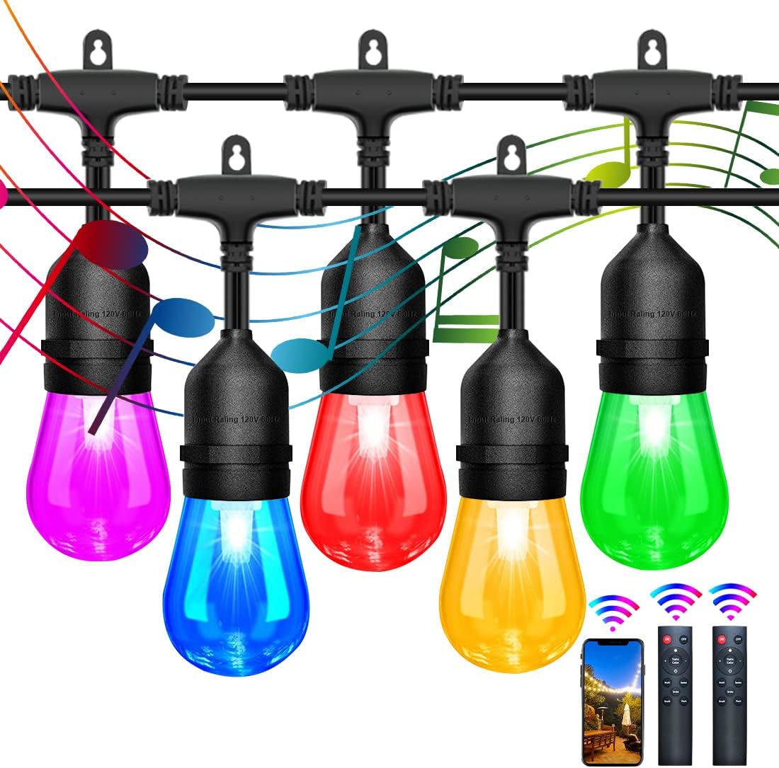 96ft Multi Color Outdoor RGB LED String Light, Shatterproof E26 Bulb, 2-Pack G7419