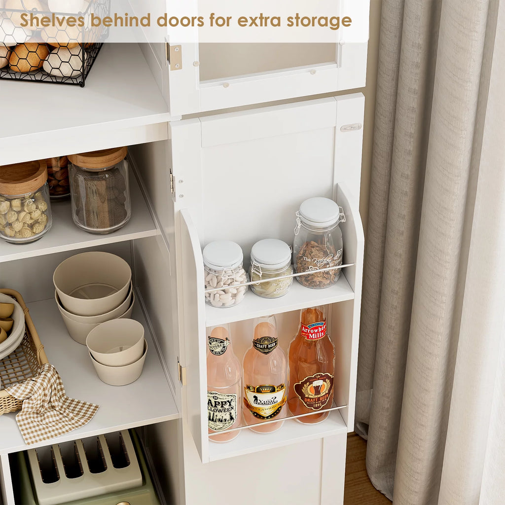 White Frosted Glass Kitchen Pantry Cabinet D9948