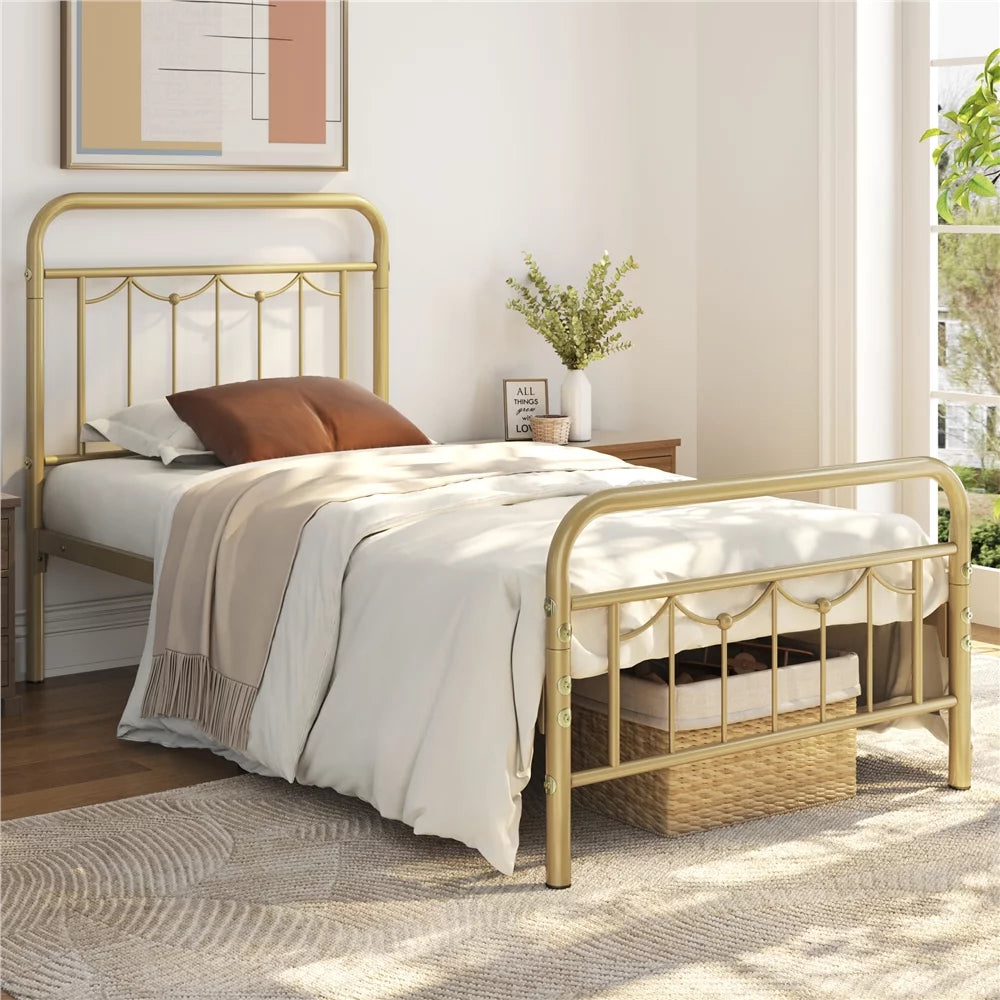 Twin Metal Platform Bed with Headboard and Footboard I3150