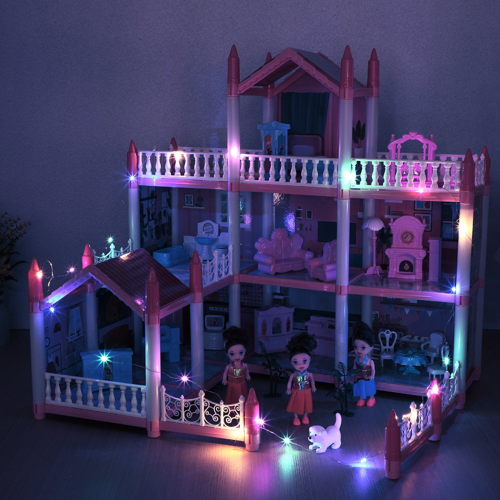 Pink 9 Rooms Doll Playhouse With Accessories A216614
