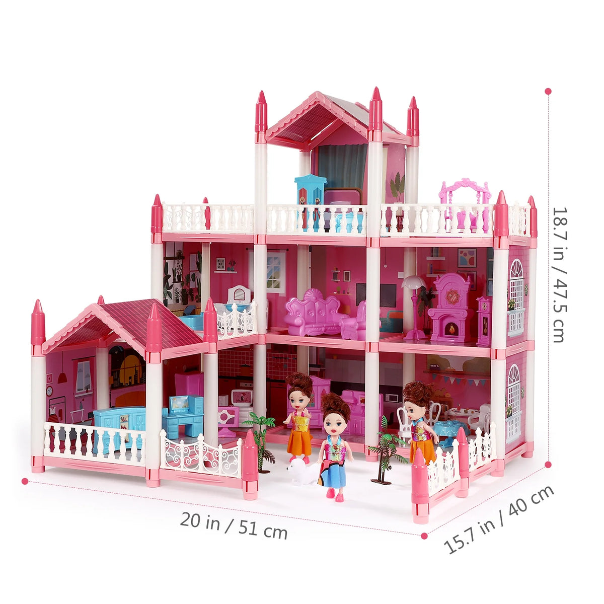 Pink 9 Rooms Doll Playhouse With Accessories A216614