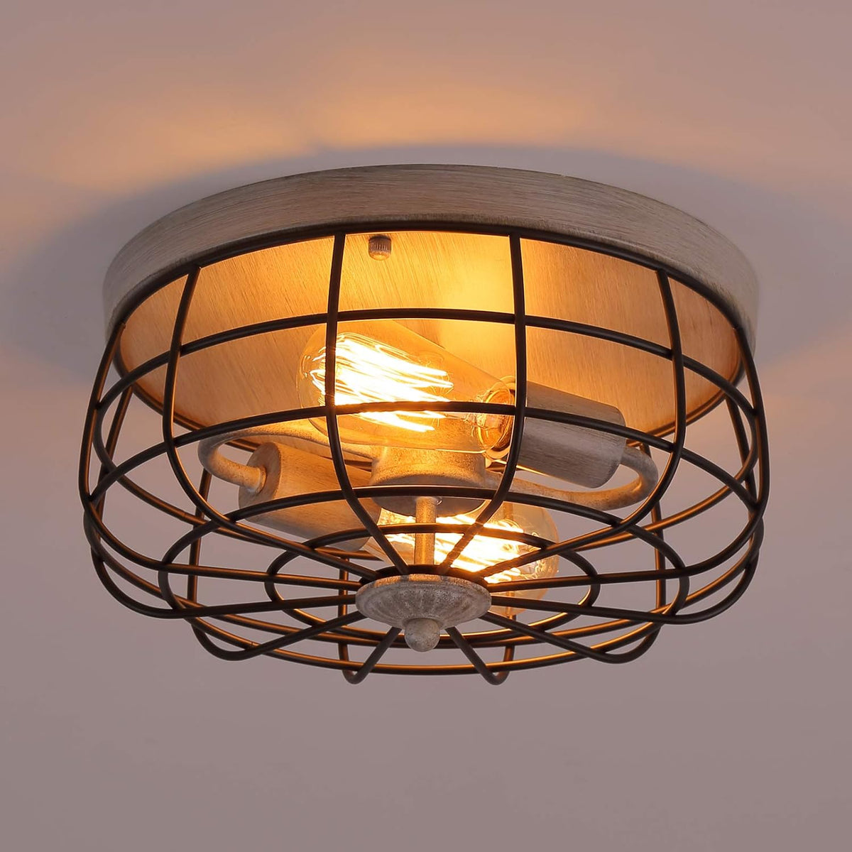 Semi Flush Mount Ceiling Light Fixture, Metal Cage, 2 Lights U46558