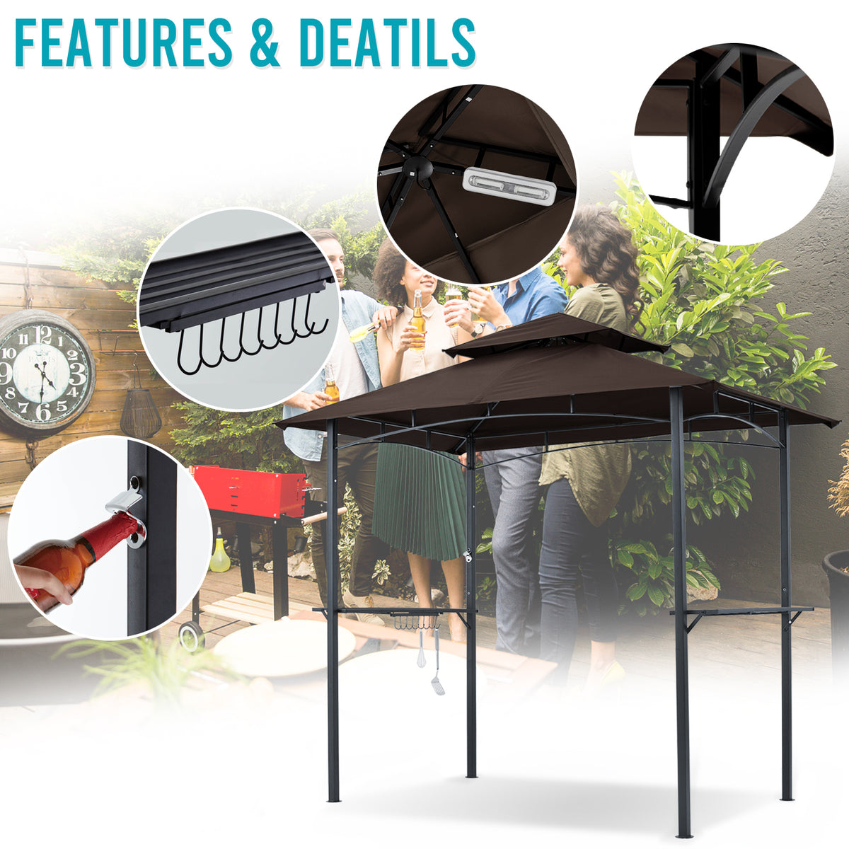 Brown Outdoor BBQ Grill Gazebo with LED Light K1529