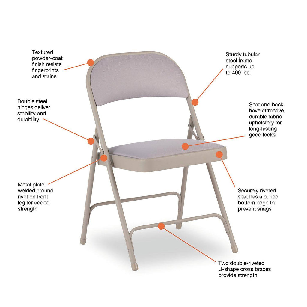 Steel Folding Chair with Fabric Back and Seat, Tan, 4/Carton Y226