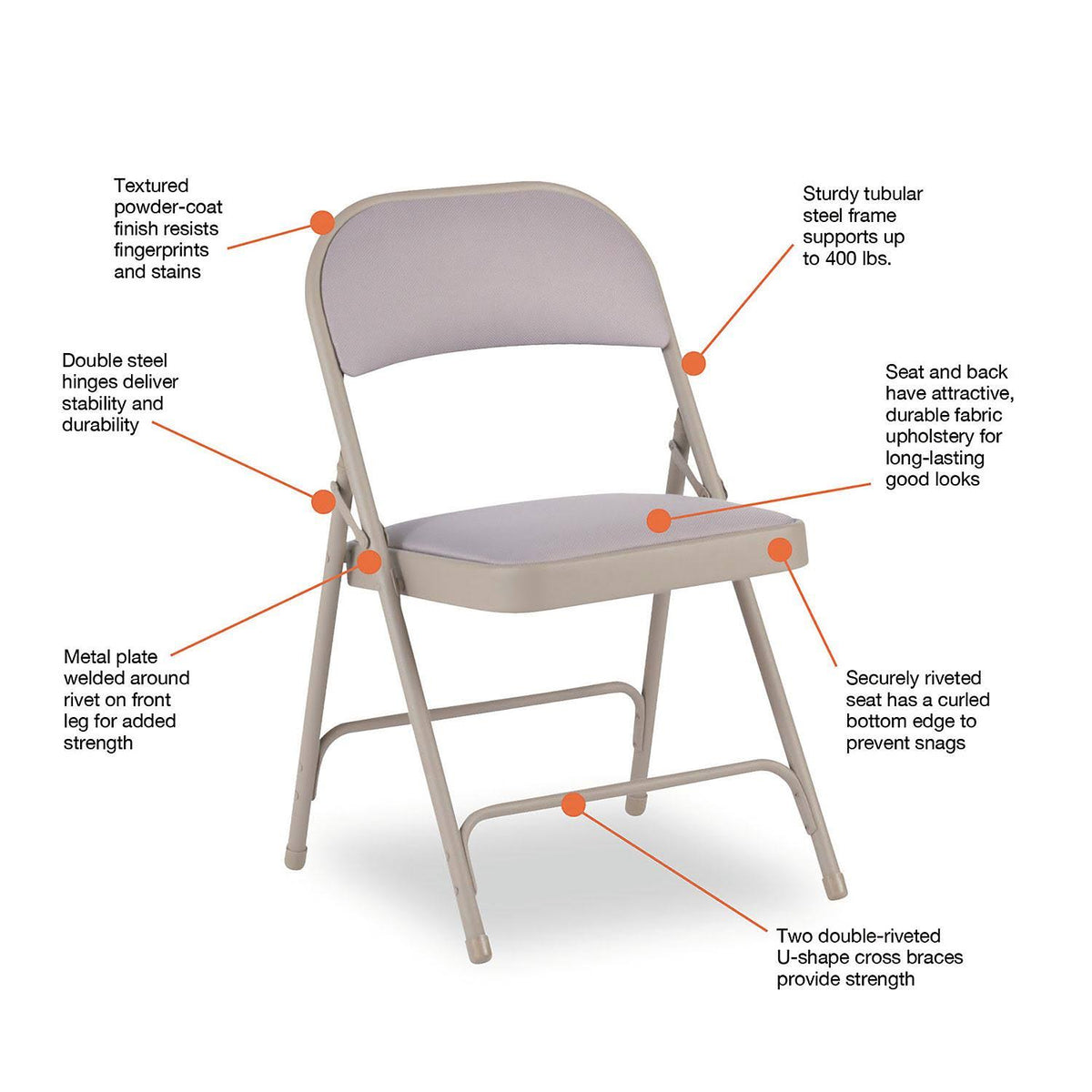 Steel Folding Chair with Fabric Back and Seat, Tan, 4/Carton Y226