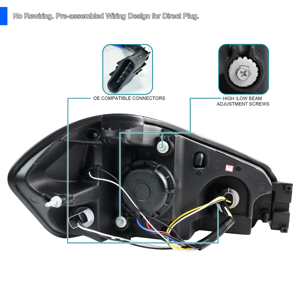 Black LED Strip Bar Projector Headlights Left + Right Pair O941