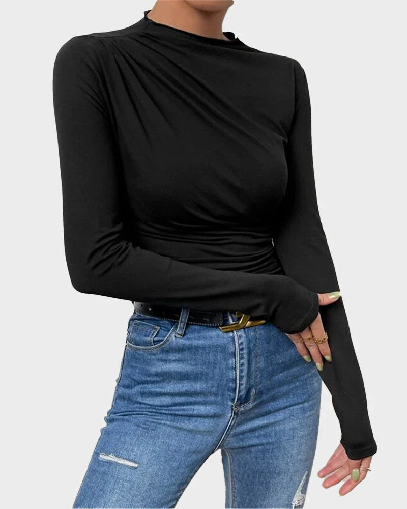 Slim Fit Ruched High-Neck T-Shirt Top S396