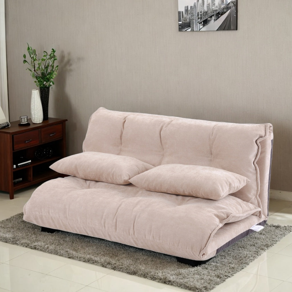Beige Adjustable Folding Futon Sofa with Two Pillows A6454