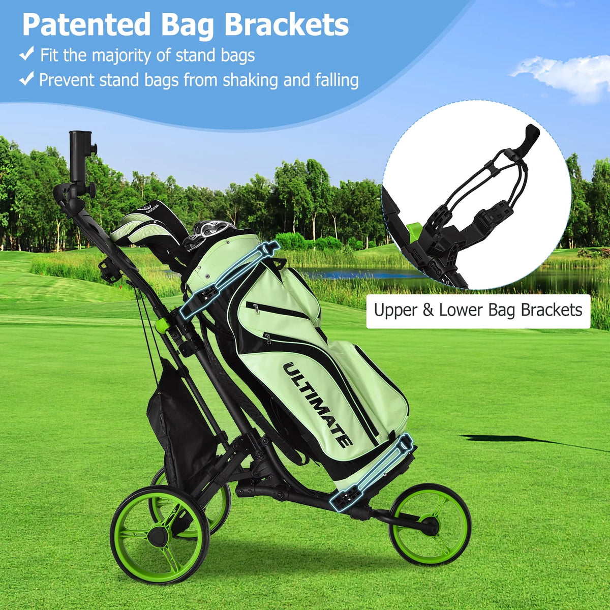 Folding 3 Wheels Golf Push Cart with Bag Scoreboard C24836