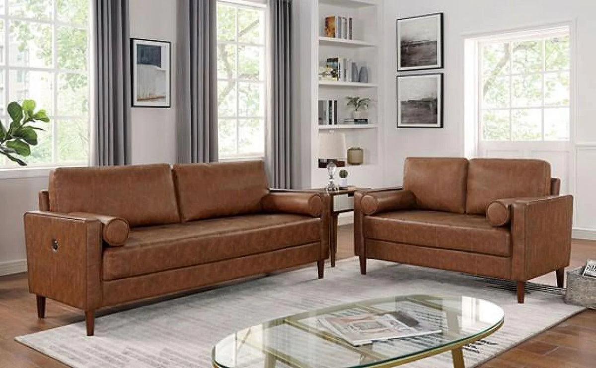 Cognac Leatherette Living Room Set 3pcs F466204