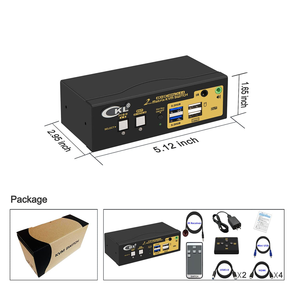 2x2 HDMI KVM Switch Dual Monitor USB 3.0 4K 60Hz with Cables B4539