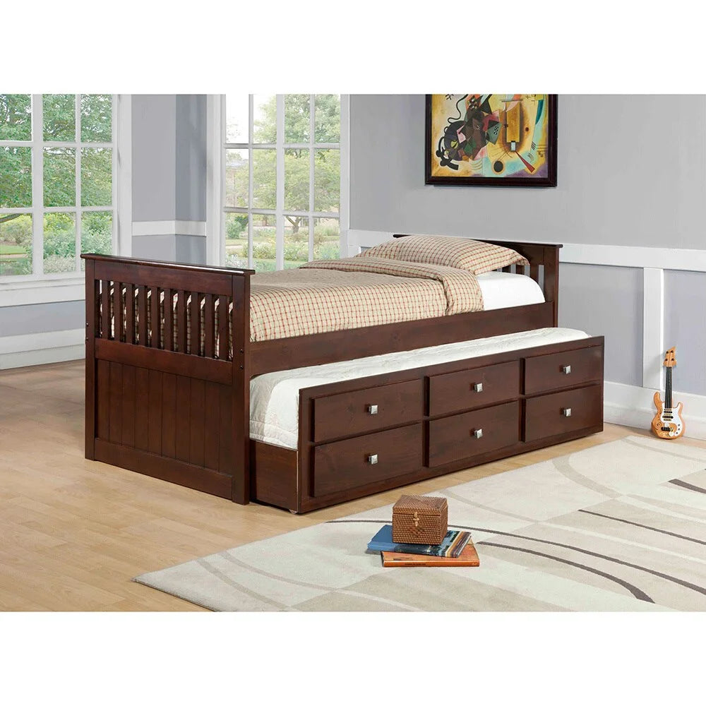 Twin Dark Cappuccino Trundle Bed with Storage J4868