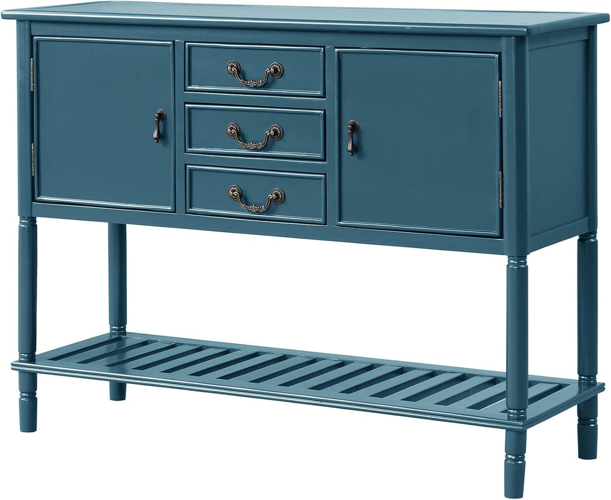 Navy Blue Solid Wood Console Table with 3 Drawers, 2 Cabinet, 1 Shelf Y678