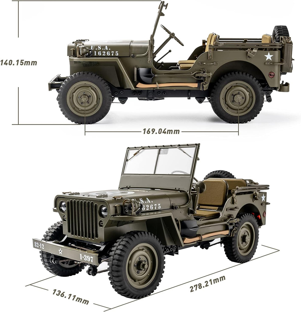 1/12 1941 MB Scaler RC Jeep Rock Crawler with LED Lights C479