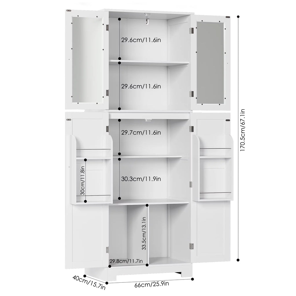 White Frosted Glass Kitchen Pantry Cabinet D9948
