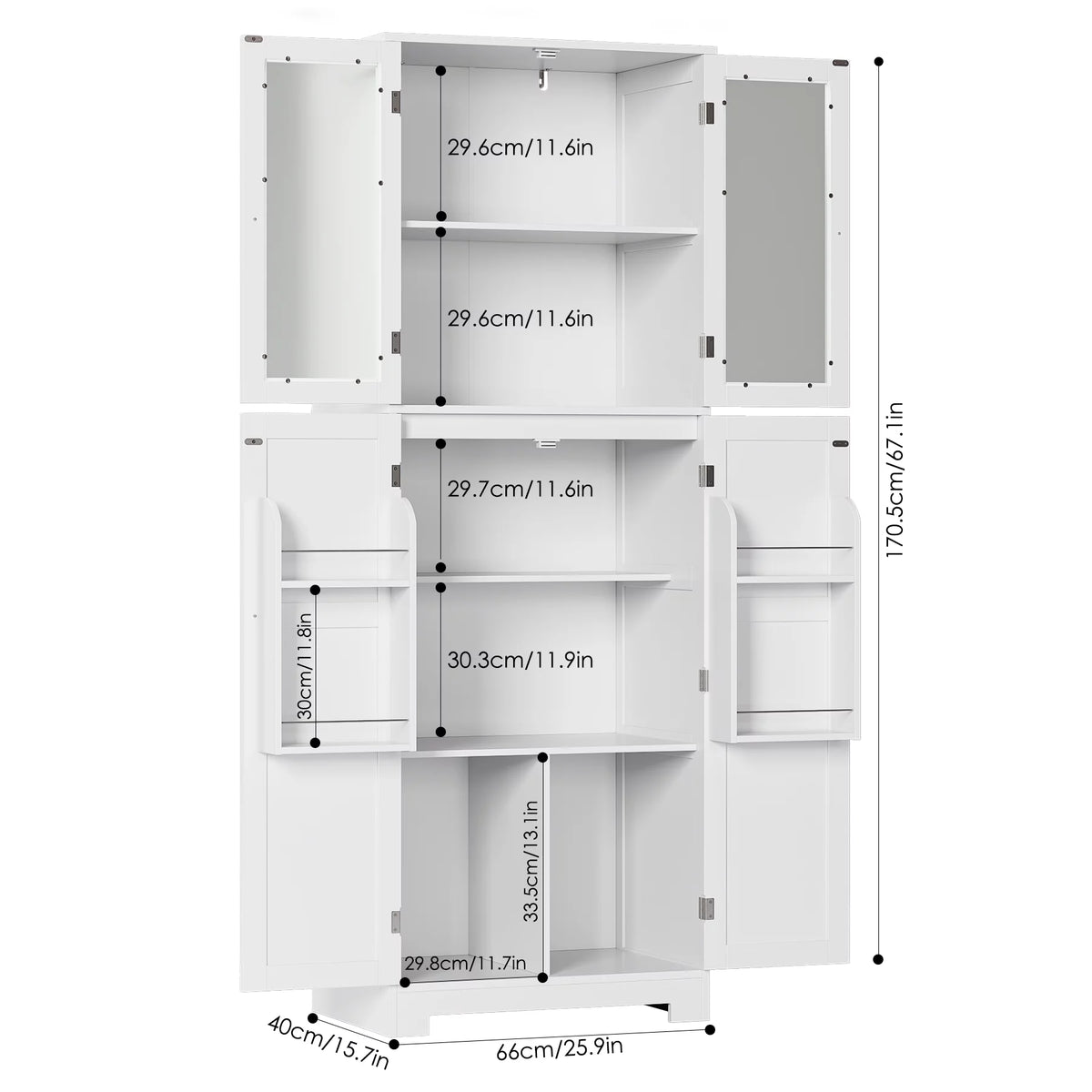 White Frosted Glass Kitchen Pantry Cabinet D9948