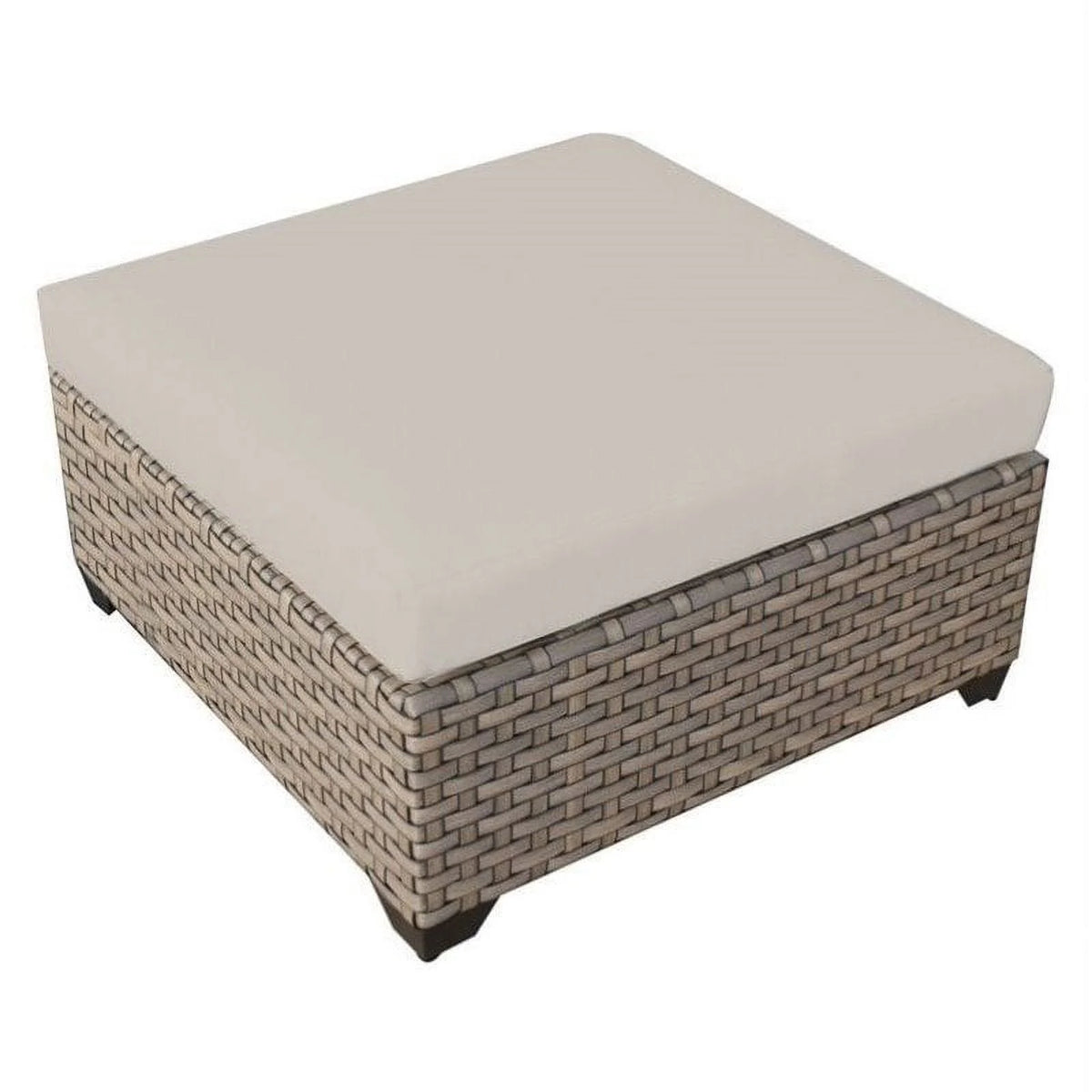 Beige 3 Piece Patio Furniture Set with 2 Armless Sofas and Wicker Ottoman O371