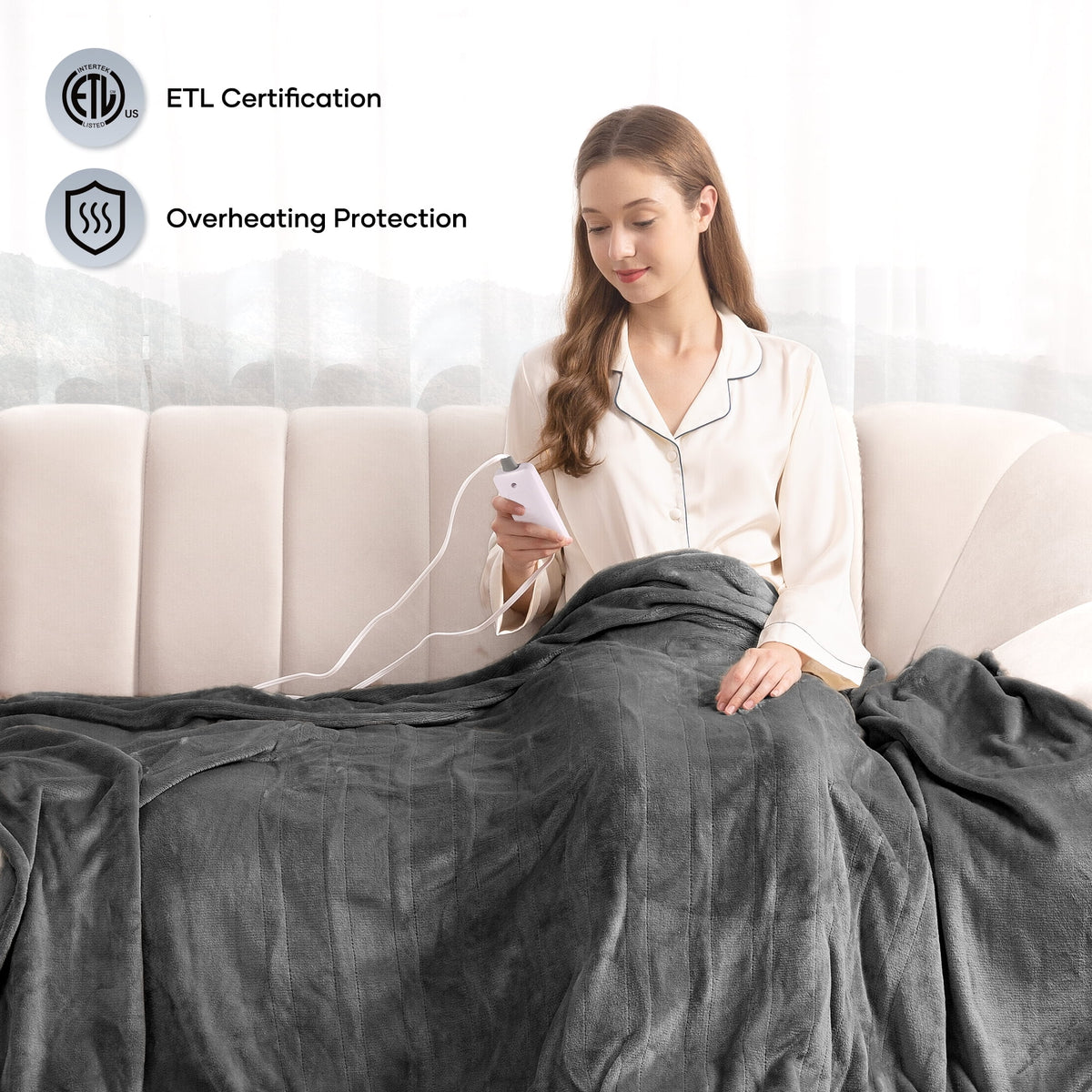 Gray Full Size Electric Blanket W7599
