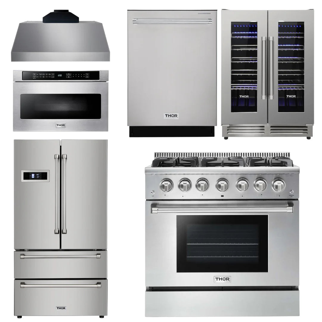 36 Propane Gas Range, Range Hood, Microwave, Refrigerator, Dishwasher, Wine Cooler N768649