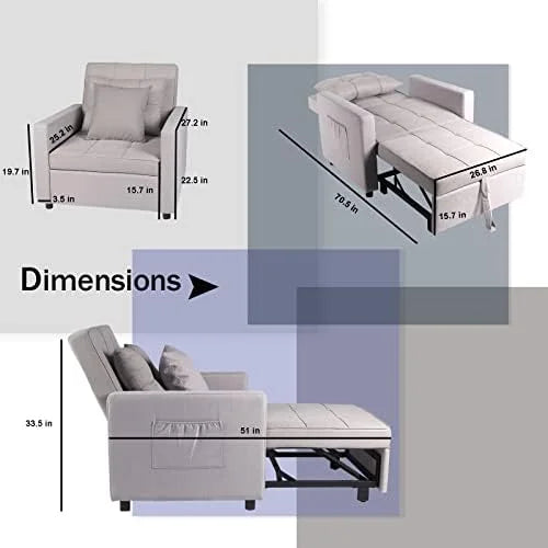 3-in-1 Convertible Sofa Bed Chair with Adjustable Backrest E28303