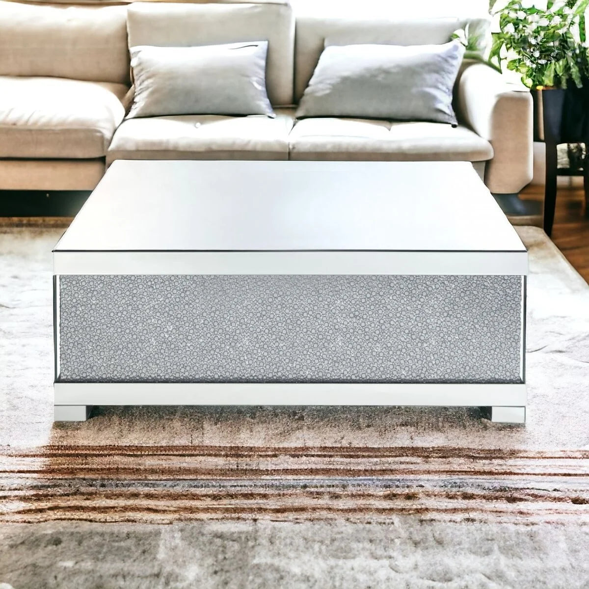 47" Silver Glass Mirrored Coffee Table P82203