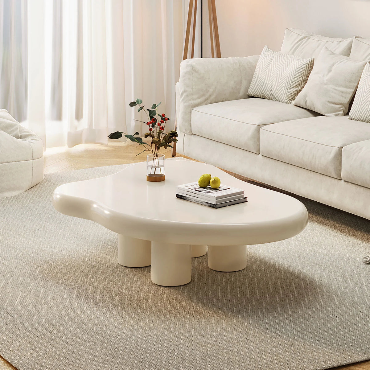 Cream White Coffee Table with 4 Legs X50679