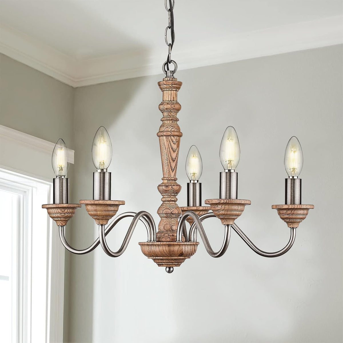 French Country 5-Light Wood Chandelier P477800