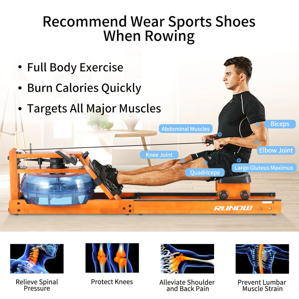 Water Rowing Machine with LCD Monitor 350 LB Wooden V62885