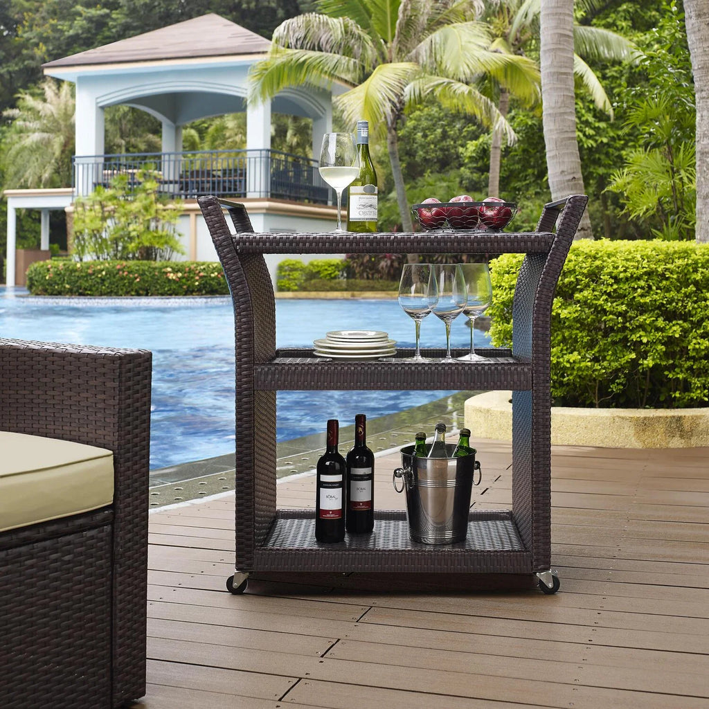 Brown Wicker Bar Cart J177872