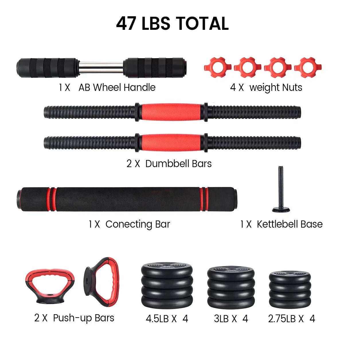 5 in 1 Adjustable Dumbbell Barbell Kettlebell Set 40LB I453767