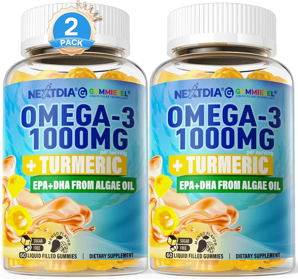 Vegan Omega-3 Gummies 1000mg Turmeric Algae DHA EPA Sugar Free 120 Cts Y14162