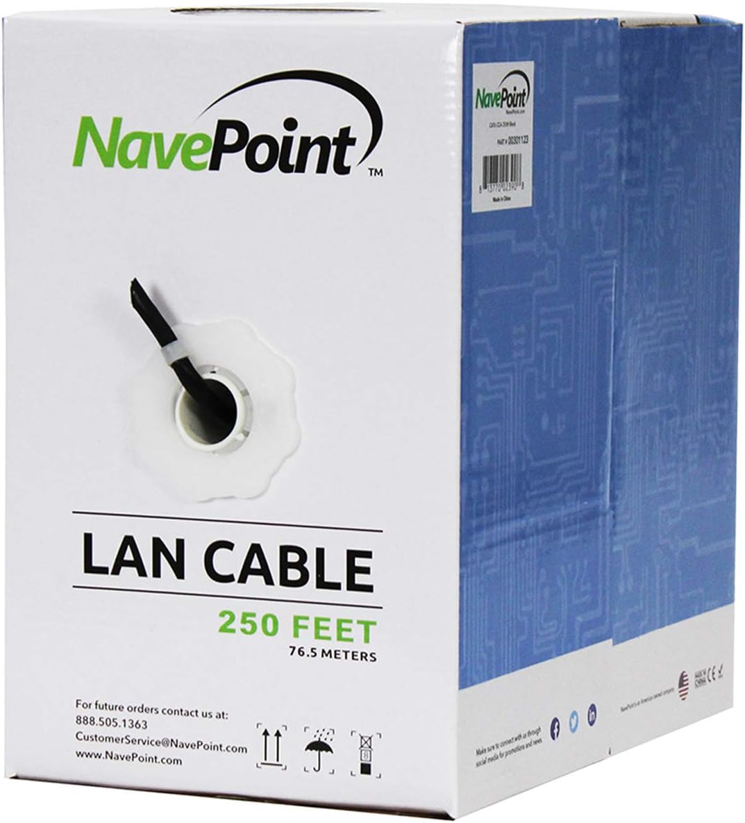 Cat6 Solid Bulk Ethernet Cable, 250ft, Black, 23AWG, UTP K7665